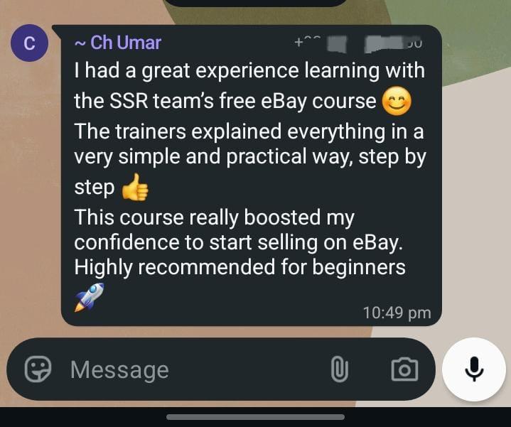 WhatsApp message from an SSR student