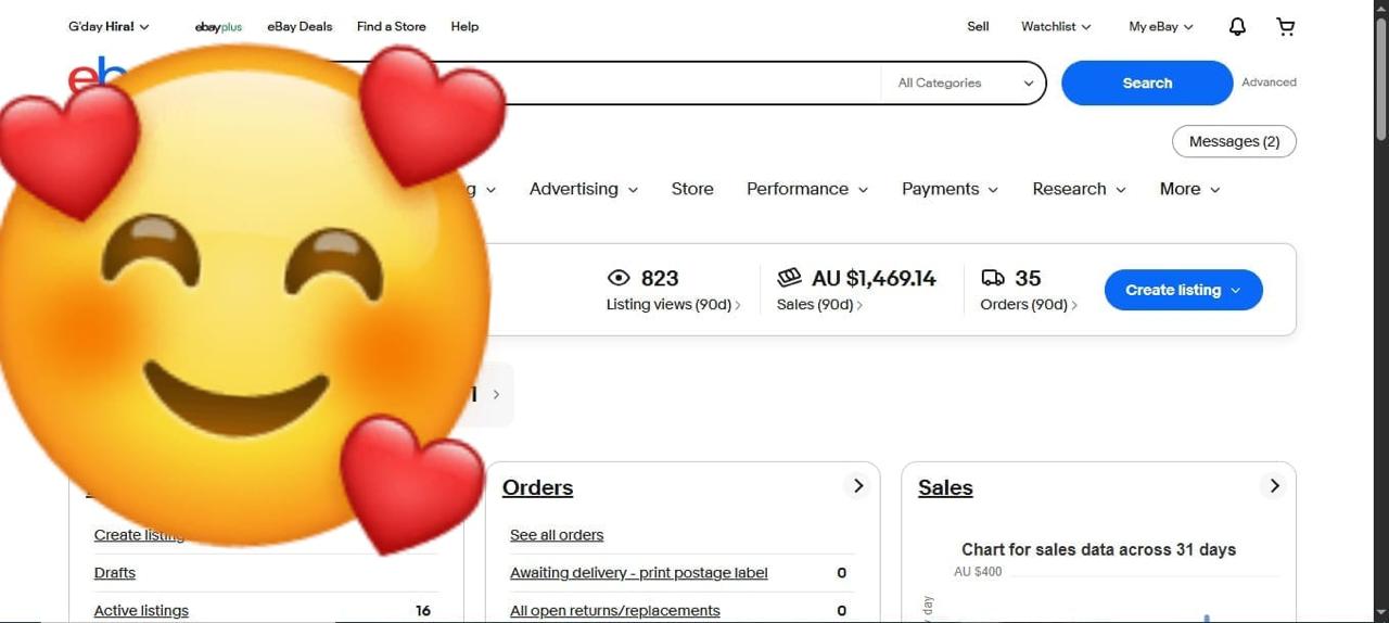 eBay Seller Hub dashboard screenshot